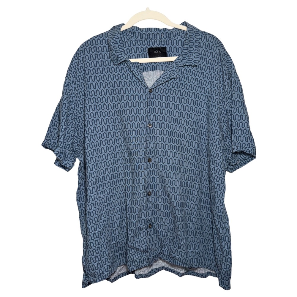 Rails Men XXL Blue Geometric Linen Blend Short Sleeve Button Up Camp Shirt NWOT
